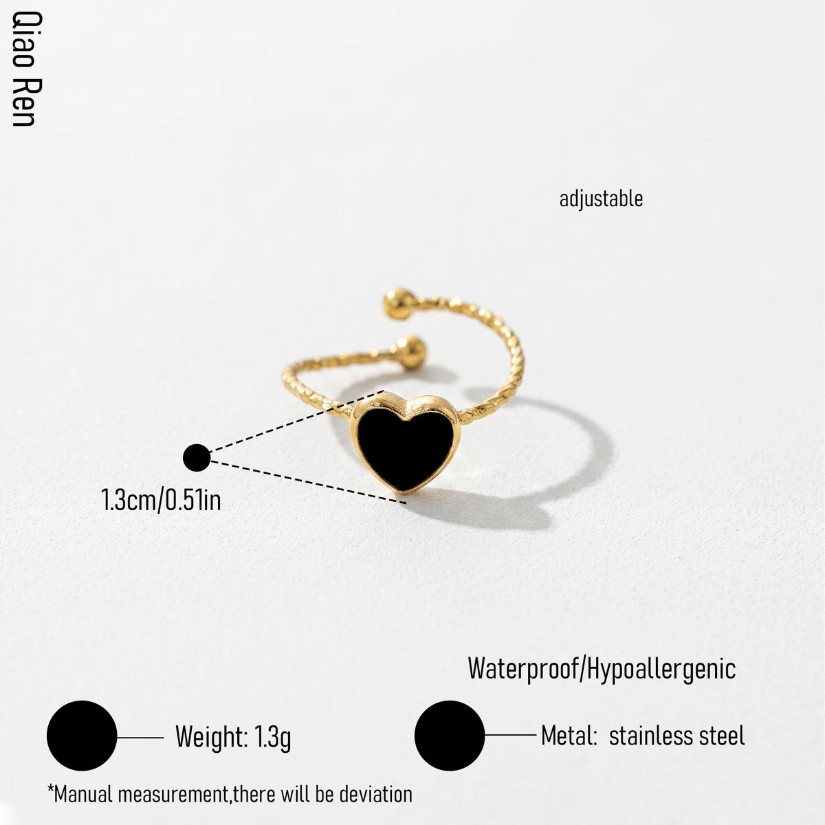 QIAOREN 14158-64 Multi-Color Enamel Heart Ring Set, Irregular Textured Love Shape Adjustable Ring Jewelry Gift for Daily Outfits