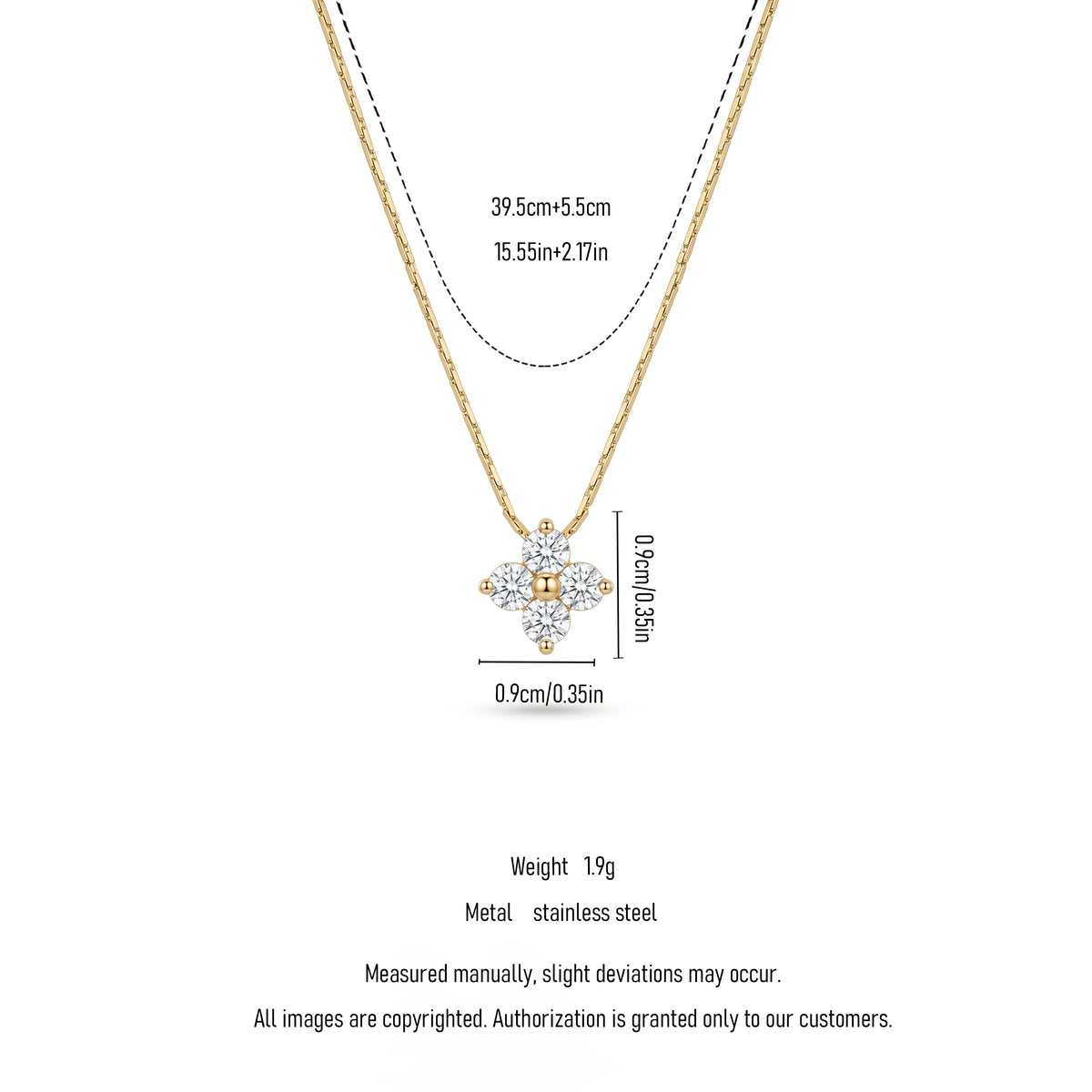 QIAOREN 13167 Gold Plated CZ Flower Pendant Necklace Stainless Steel Dainty Floral Necklace Everyday Jewelry for Women