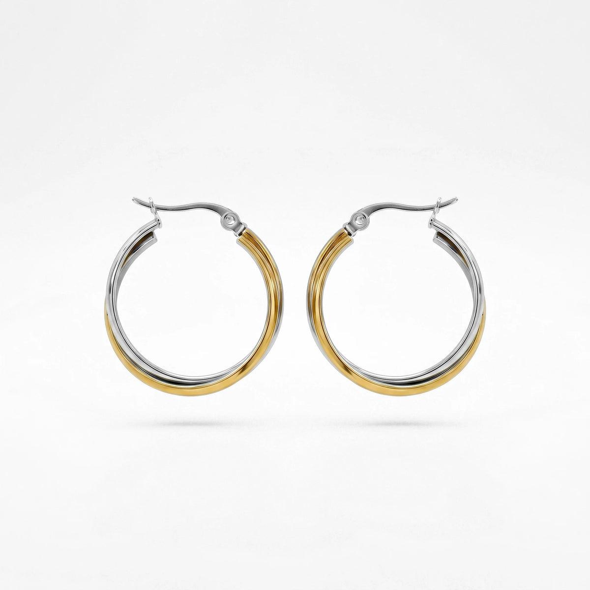 QIAOREN 12399Interlocking Crossover Hoop Earrings Gold Silver Two Tone Overlapping Double Band Stainless Steel Large Hoops US EU
