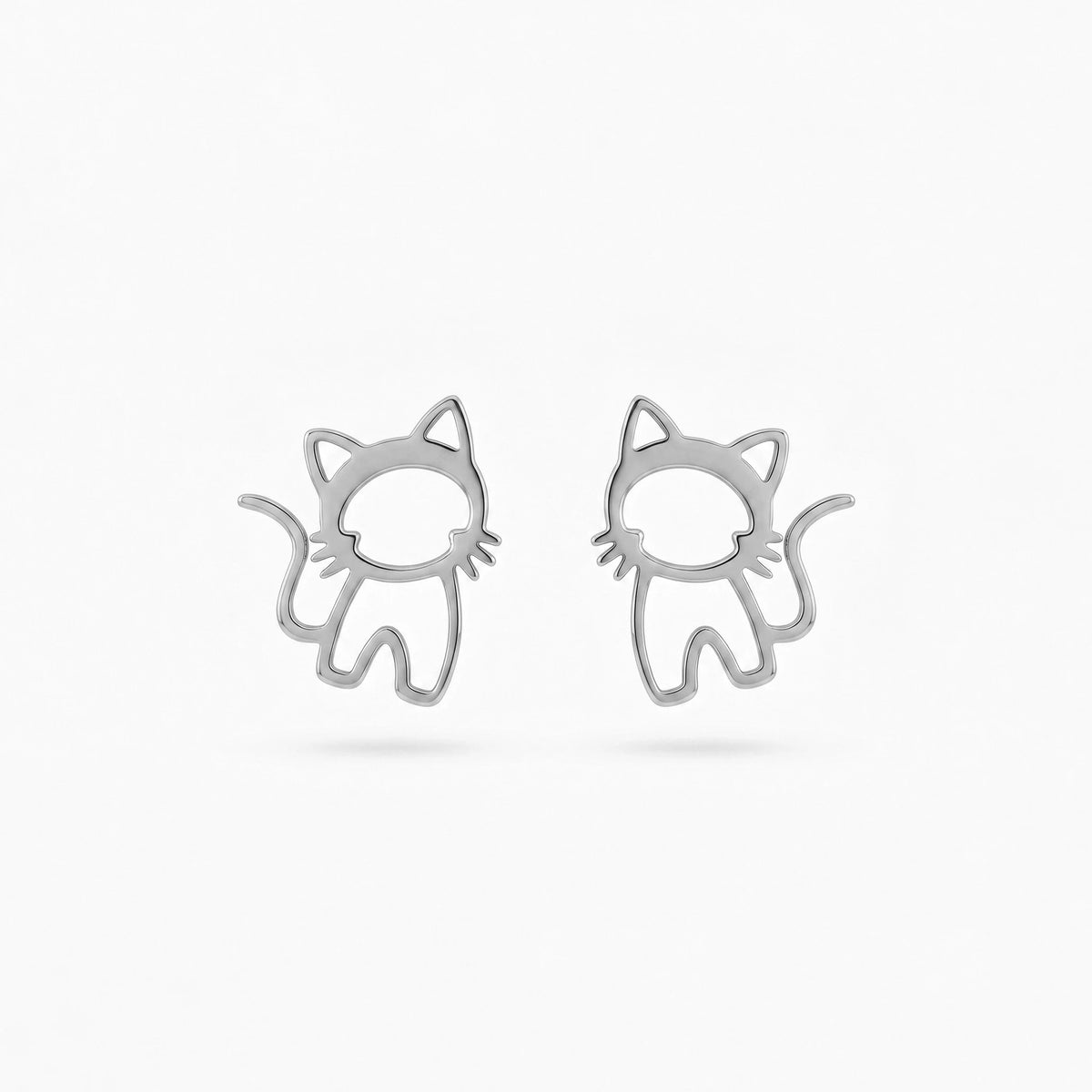 QIAOREN 11876Trendy Hollow Cat Stud Earrings Stainless Steel 18K Gold Plated Cute Kitten Outline Jewelry for Women Girls US Hot