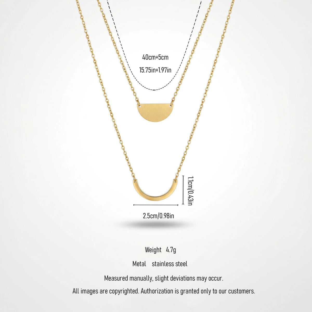 QIAOREN 11965 Wholesale 18K Gold Plated Stainless Steel Layered Necklace Double Curved Half Moon Trend Women Daily Jewelry