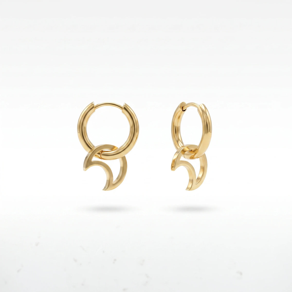 QIAOREN 14422 Open Hollow Crescent Moon Charm Earrings, Stainless Steel Small Hoop Earrings Jewelry Gift