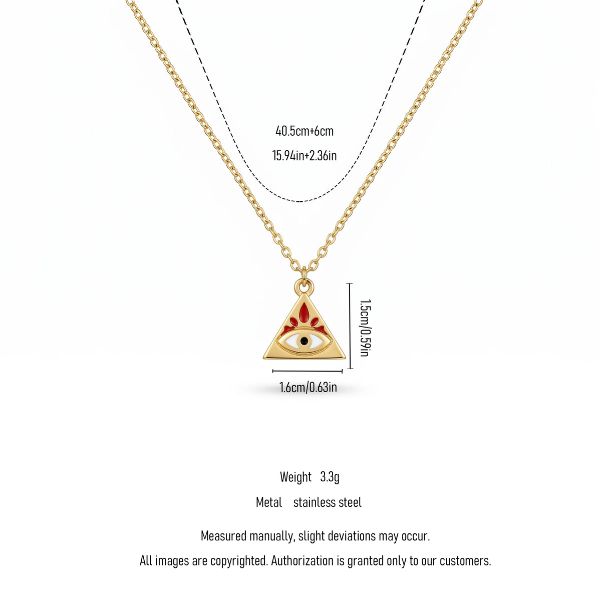 QIAOREN 12815 18K Gold Plated Stainless Steel Triangle Necklace Hypoallergenic Red Nazar Pendant High Quality Wholesale