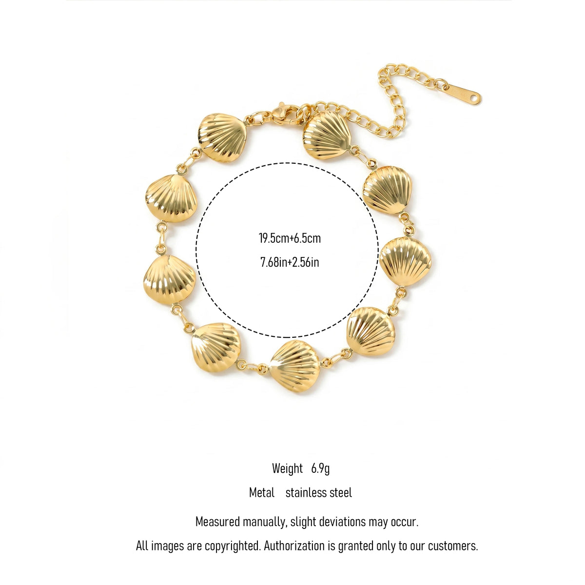 QIAOREN 12035 Anti-rust Stainless Steel Polished Groove Seashell Bracelet Scallop Link Chain Casual Summer Accessory