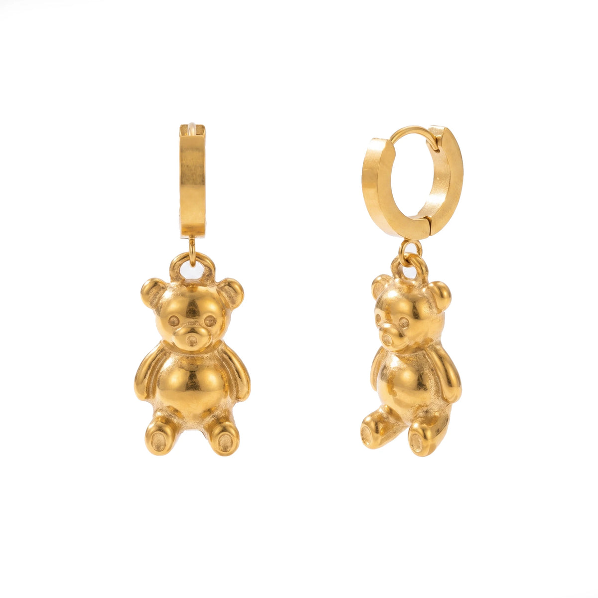 QIAOREN 14379 Cute 3D Teddy Bear Dangle Huggie Hoop Earrings, Stainless Steel Drop Earrings Jewelry Gift for Daily Outfits