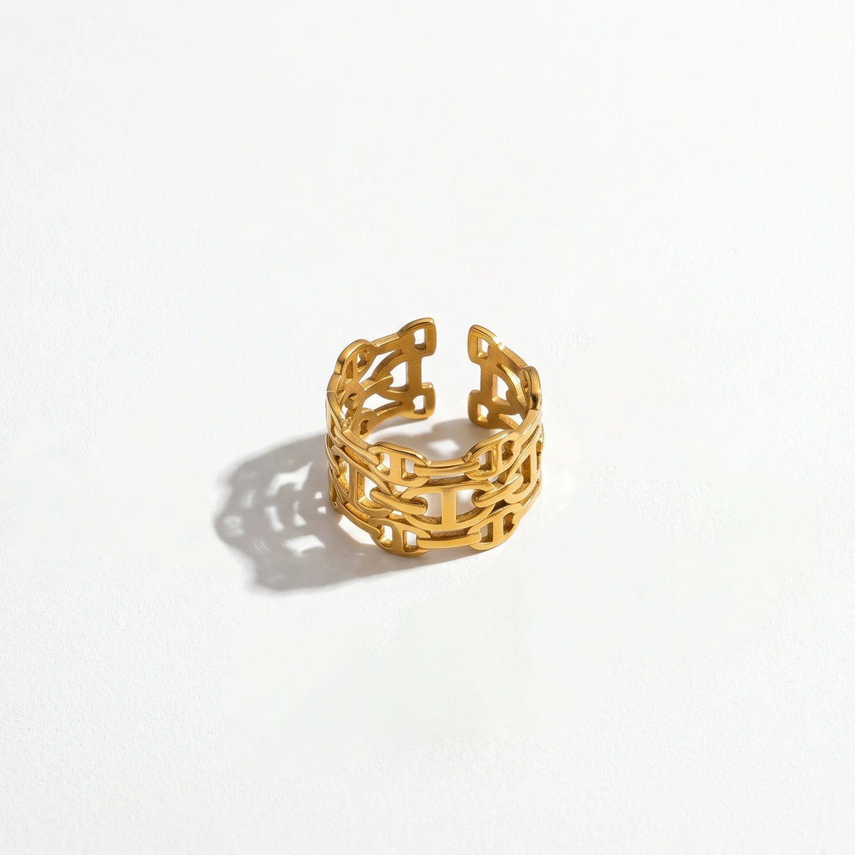 QIAOREN Stainless Steel PVD Gold Adjustable Open Rings Mixed Flower Leaf Geometric Hollow Stack Finger Jewelry For Women