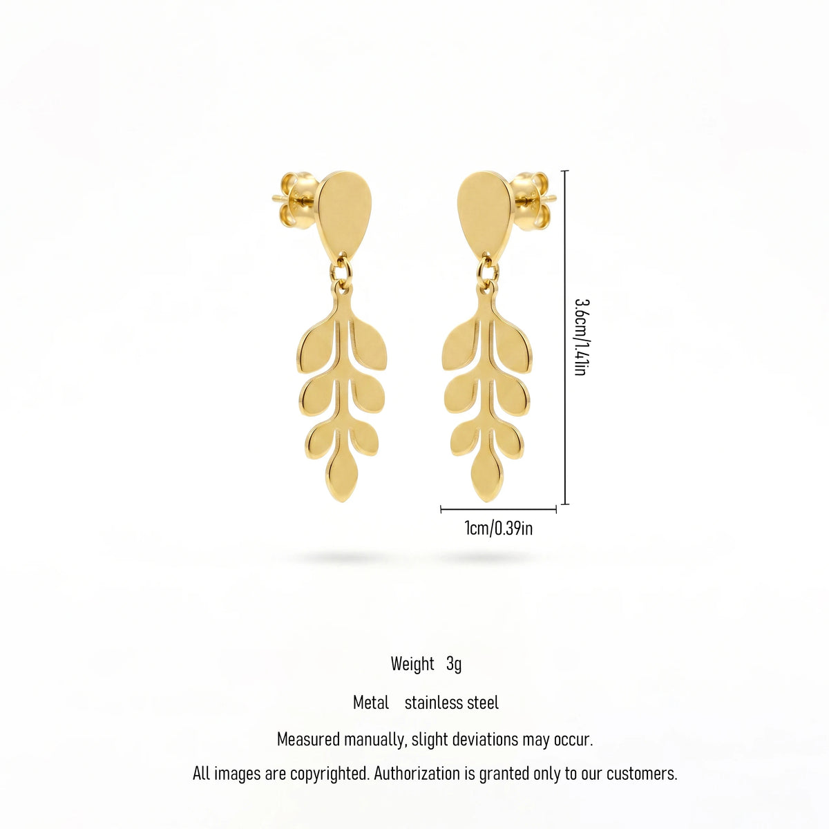 QIAOREN 11868 Elegant Gold Leaf Vine Drop Earrings Stainless Steel Dainty Branch Dangle Earrings Minimalist Nature Jewelry Women