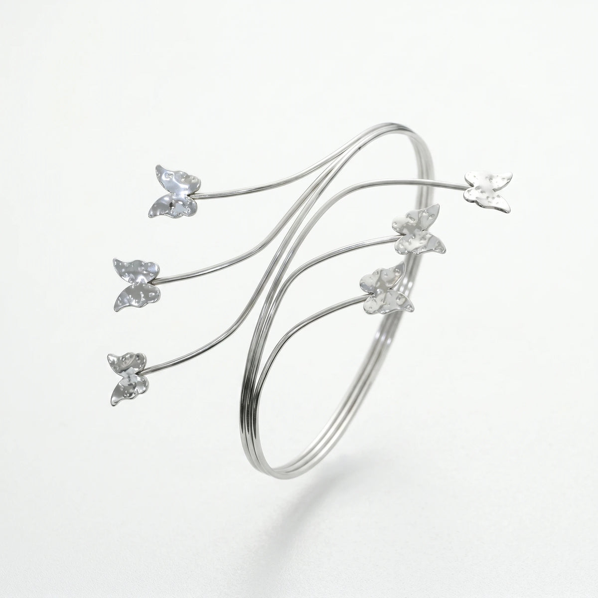 QIAOREN 12821 Tarnish Free Butterfly Armlet Upper Arm Bracelet 316L Stainless Steel Waterproof Adjustable Open Cuff Jewelry Gift