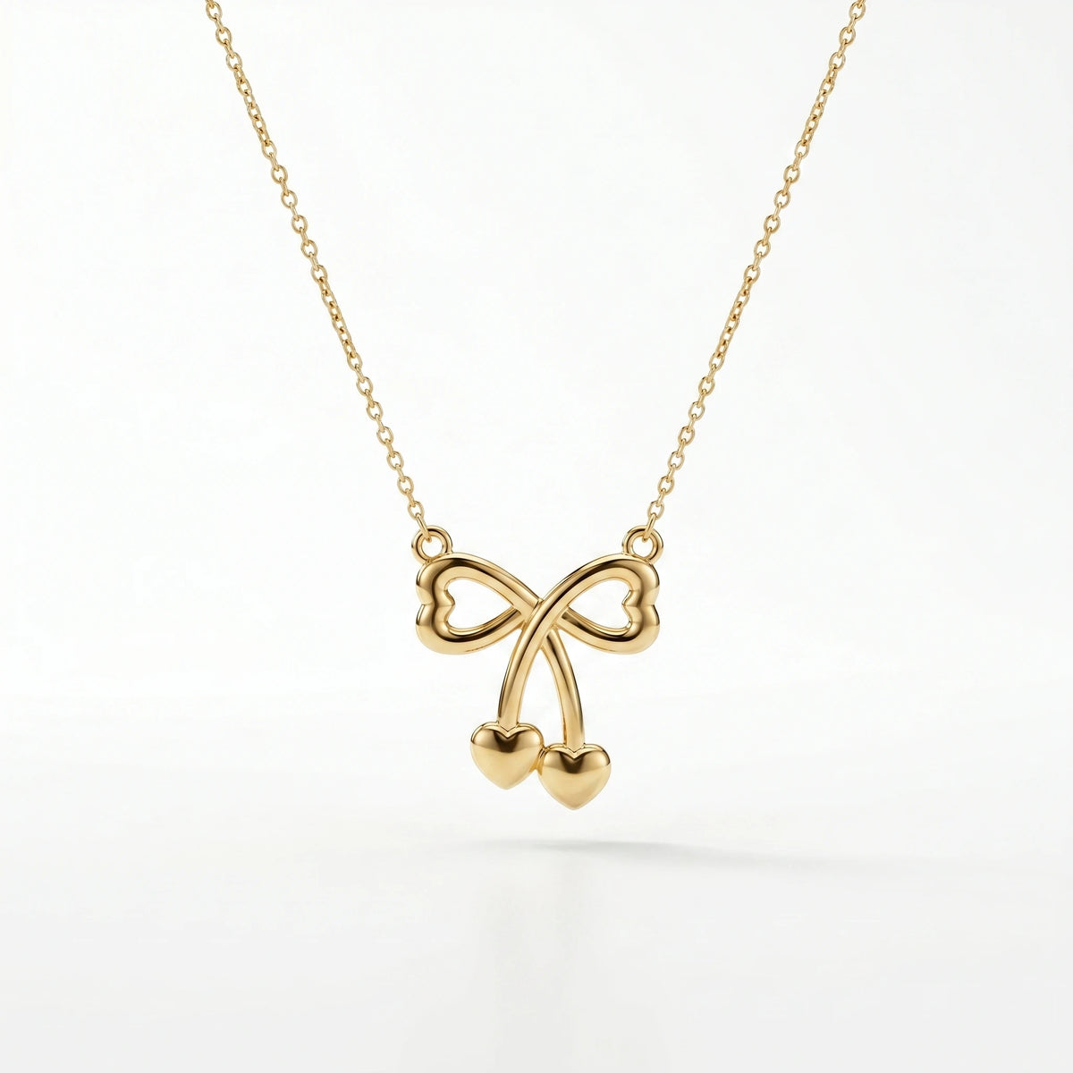 QIAORWEN 12895 18K Gold Plated Heart Bow Necklace, Waterproof Tarnish Free Stainless Steel Coquette Ribbon Jewelry for Women