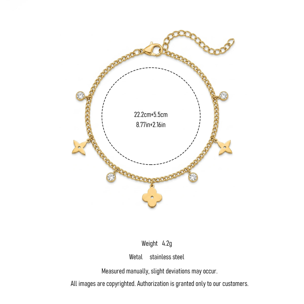 QIAOREN 11729 18K Gold Plated Stainless Steel  Bracelet With Round CZ Crystal Adjustable Chain Jewelry  for US European Ladies