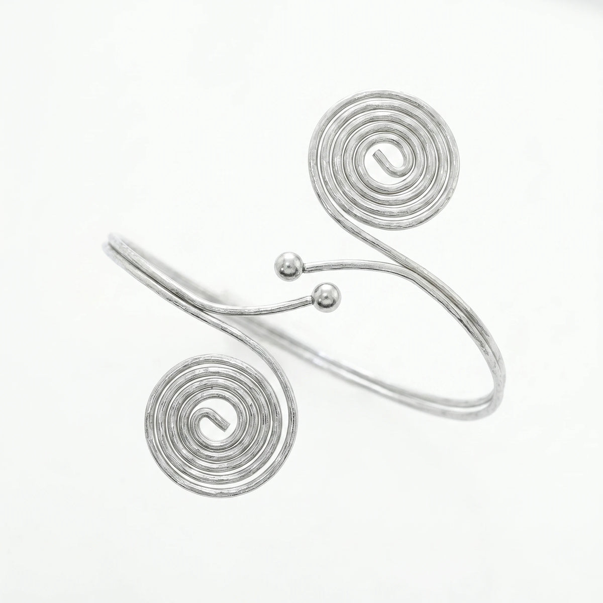 QIAOREN 12806 Stainless Steel Double Spiral Swirl Open Cuff Bangle Adjustable Silver Textured Wire Wrist Bracelet