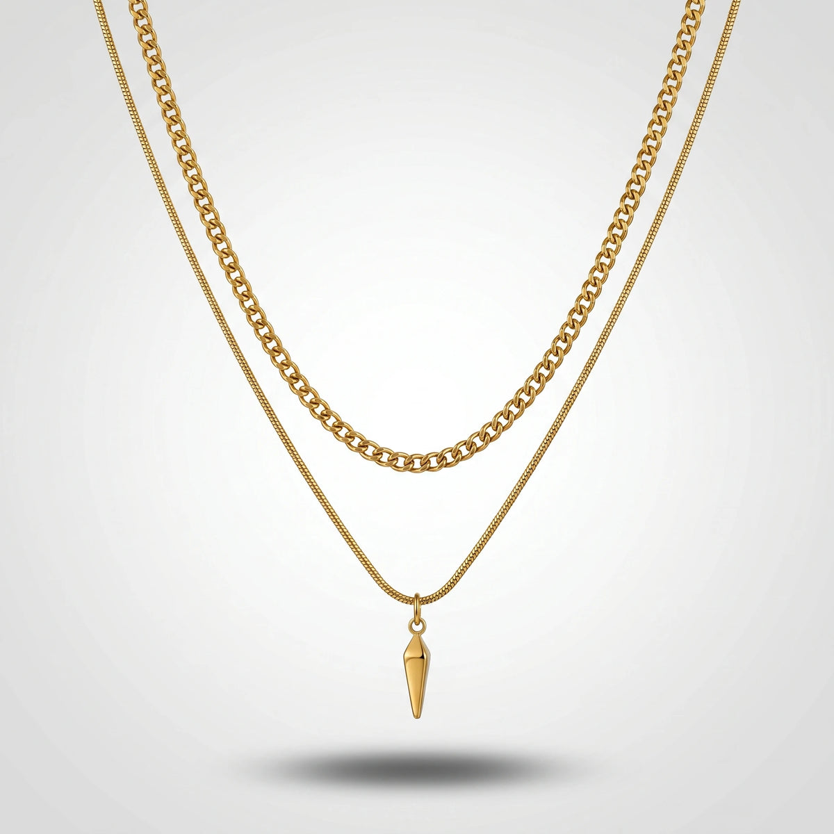 QIAOREN 10794 Layered Chain Spike Pendant Necklace 18K Gold Plated Stainless Steel Waterproof Non-Tarnish Unisex Gift Jewelry