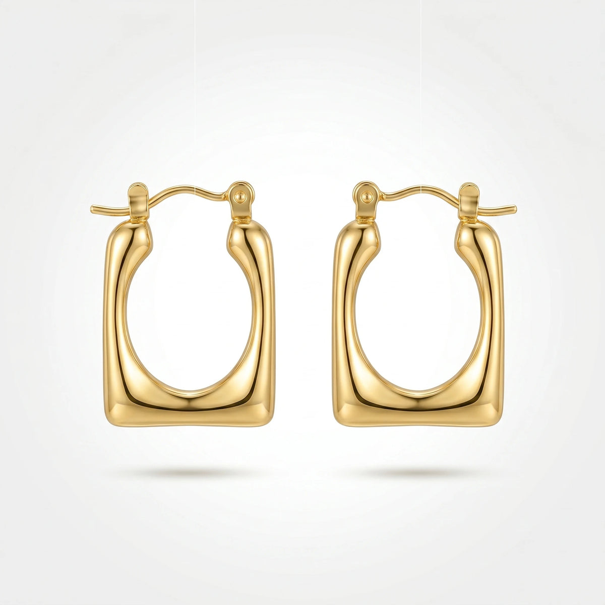 QIAOREN 12532 Bold Rectangular Hoop Earrings Gold Stainless Steel Chunky U Shaped Hoops Women 90s Retro Jewelry US EU