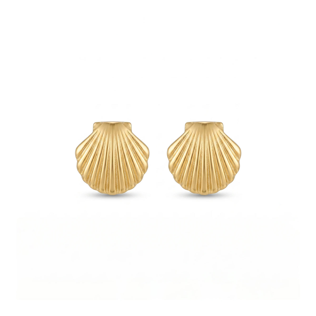 QIAOREN 11864 Waterproof Tarnish Free Stainless Steel Shell Stud Earrings Gold Textured Scallop Sea Shell Ocean Jewelry Women US