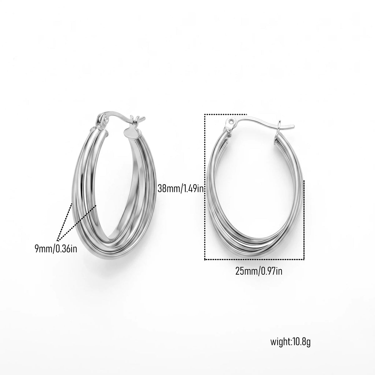 QIAOREN New  18K Gold Plated Stainless Steel Women Zircon  Hoop Earrings Set Fashion Jewelry Clip Stud Earrings