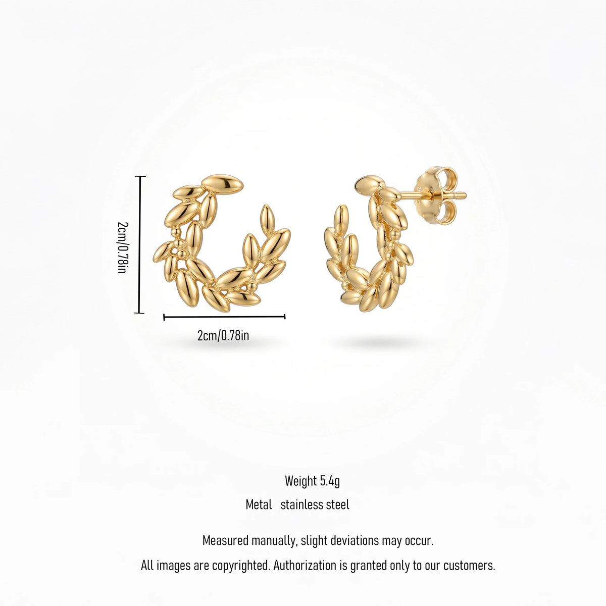 QIAOREN 13963 Stainless Steel Leaf Hoop Earrings Gold Laurel Huggie Earrings Dainty Nature Jewelry for Women