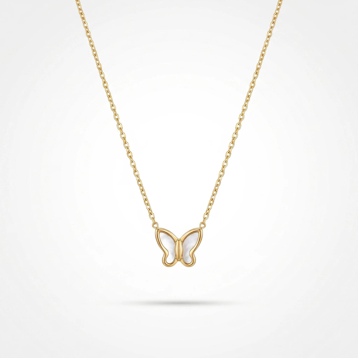 QIAOREN 13543 Dainty Hollow Butterfly Pendant Necklace with Natural Stone, Thin Gold Cable Chain