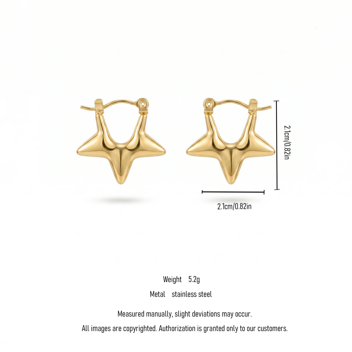 QIAOREN 13259 18K Gold PVD Plated Stainless Steel Hollow Four Pointed Star  Earrings Smooth Polished Star
