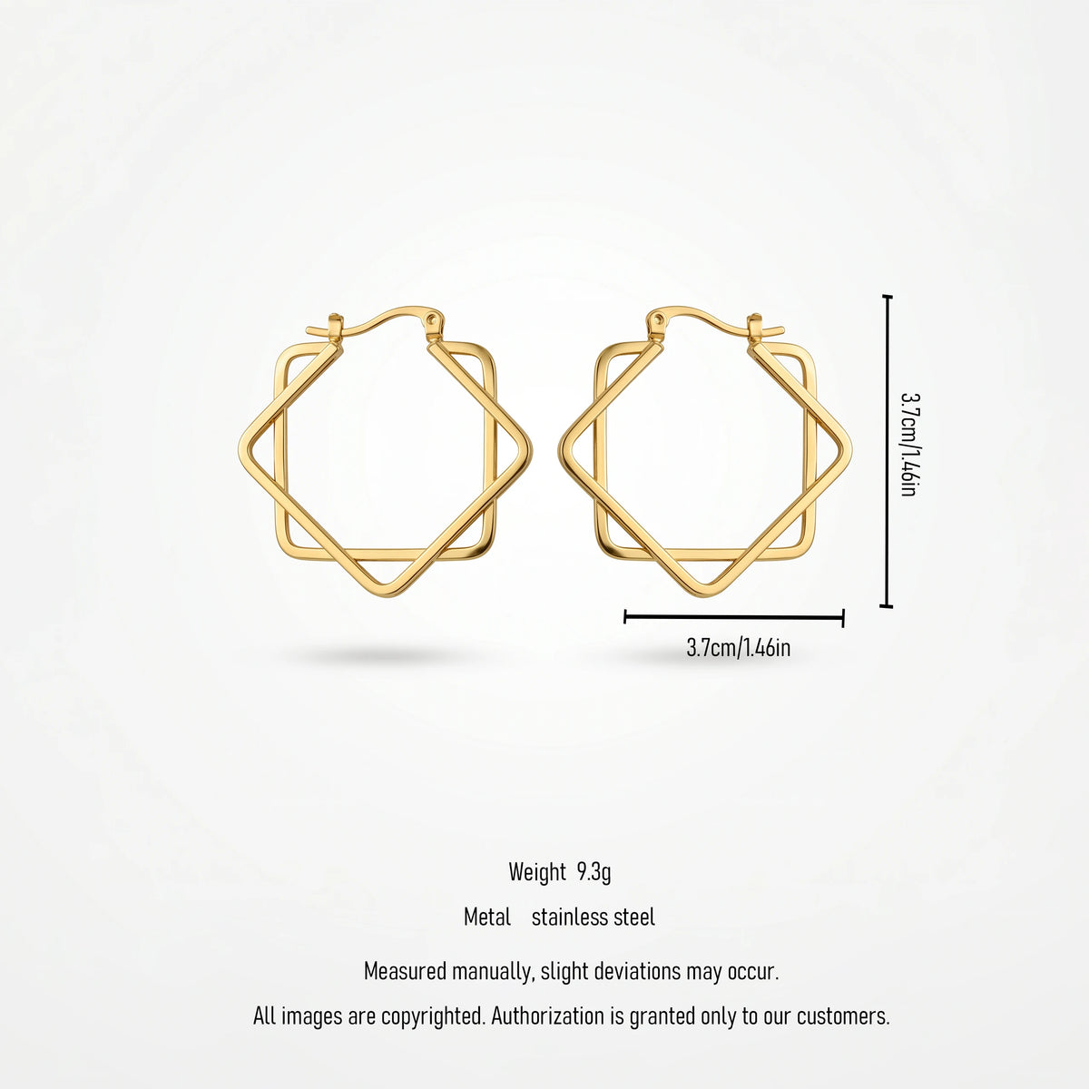 QIAOREN 12420 Trendy Geometric Double Square Hoop Earrings Gold Stainless Steel 8-Pointed Star Octagram Large Hoops Women US EU