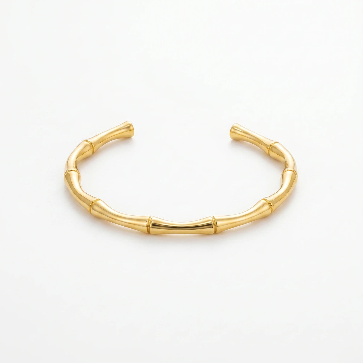 QIAOREN 12677 Sleek Segmented Bamboo Tube Adjustable Open Cuff Bracelet Tarnish Free Stainless Steel 18K Gold Wrist Ornament