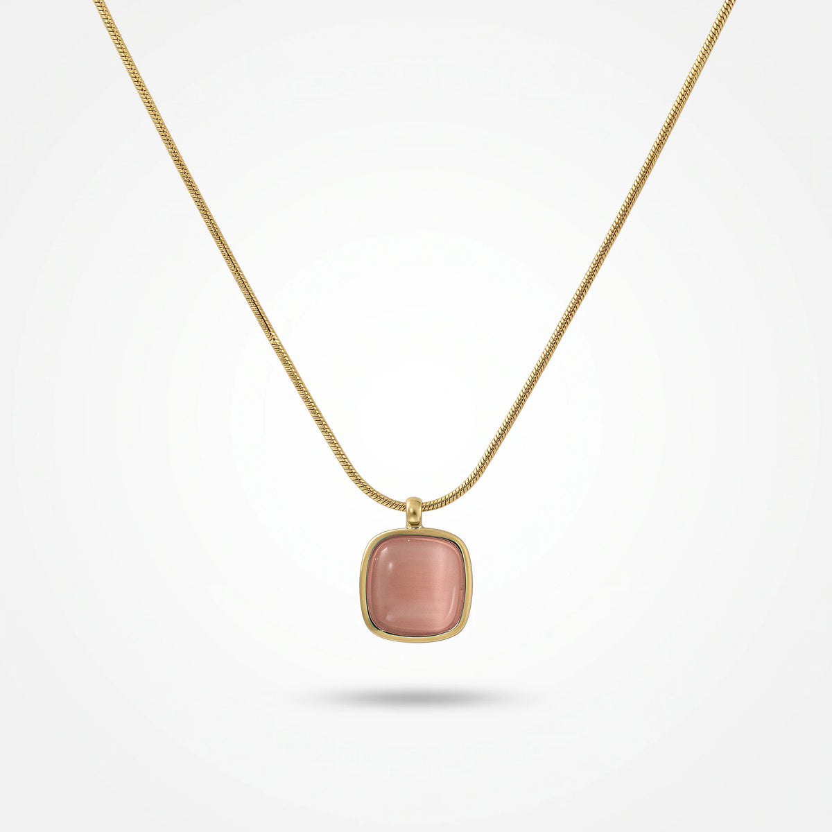QIAOREN 13754-57  Multi Color Thin Snake Chain Pendant Necklaces with Rounded Square Cat Eye Stone Charms