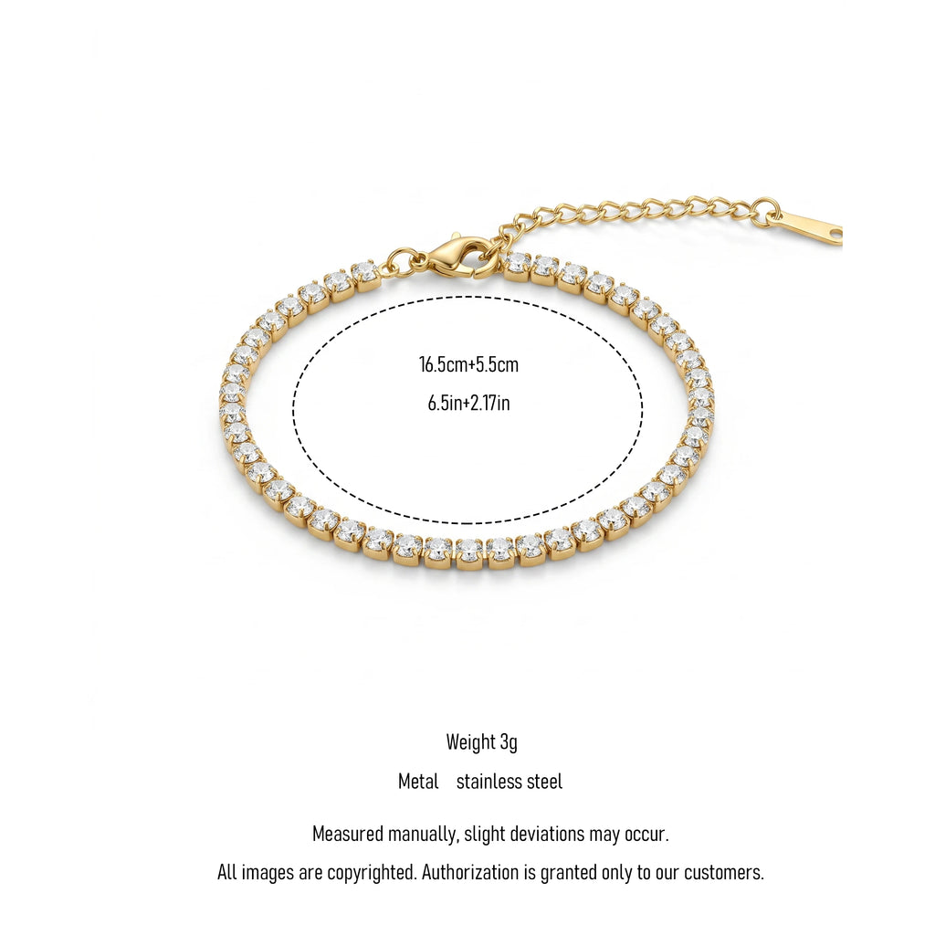QIAOREN 13289 Gold Plated Stainless Steel CZ Tennis Bracelet Round Cubic Zirconia Dainty Stackable Bracelet for Women