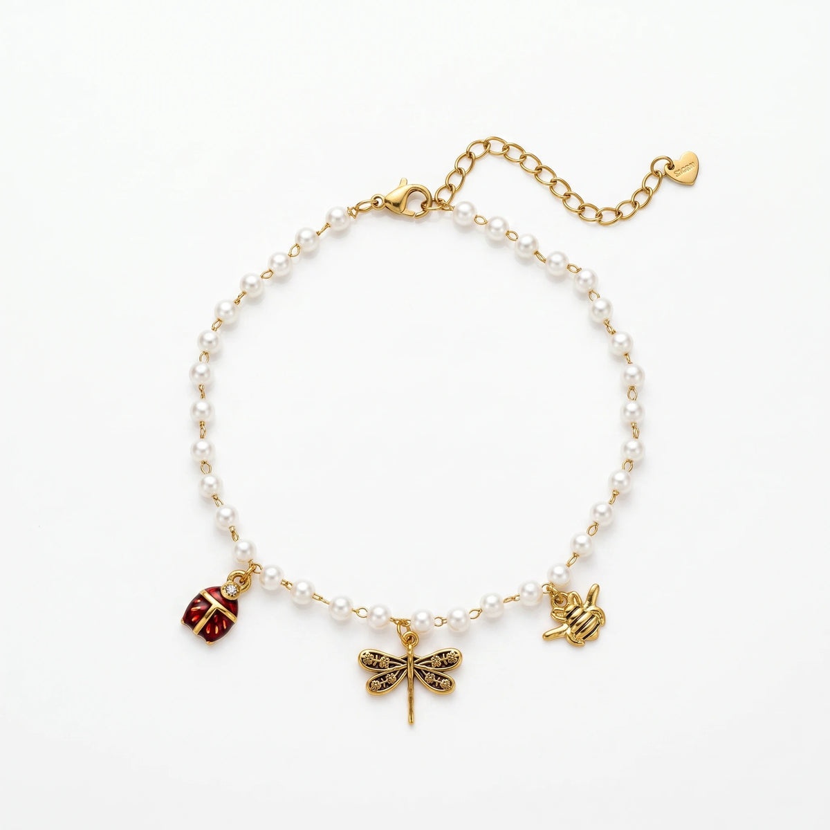 QIAOREN 10588 Starfish Seashell Pearl Trendy Party Anklet 18K Gold Plated Stainless Steel Waterproof Beach Jewelry for Women