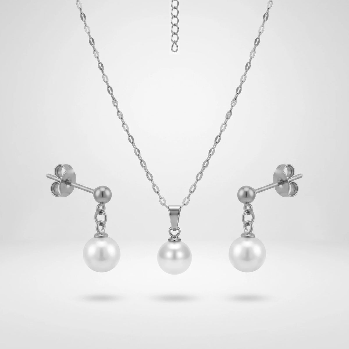 QIAOREN 11077 Contemporary Pearl Jewelry Set Stainless Steel Gold Pendant Necklace Elegant Gift for Women