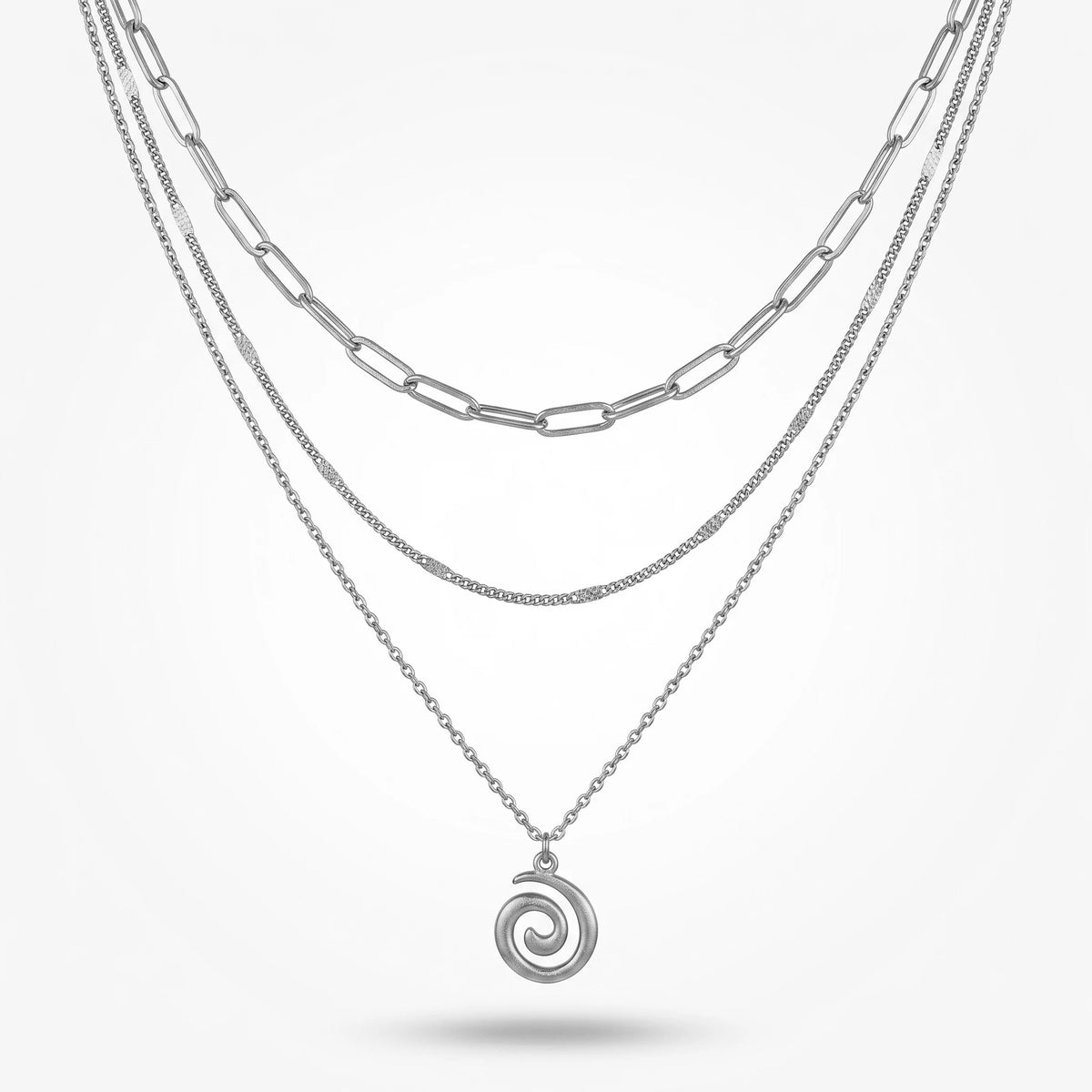 QIAOREN 10651 Bohemian Spiral Pendant Layered Link Chain Necklace 18K Gold Plated Stainless Steel Statement Everyday Wear
