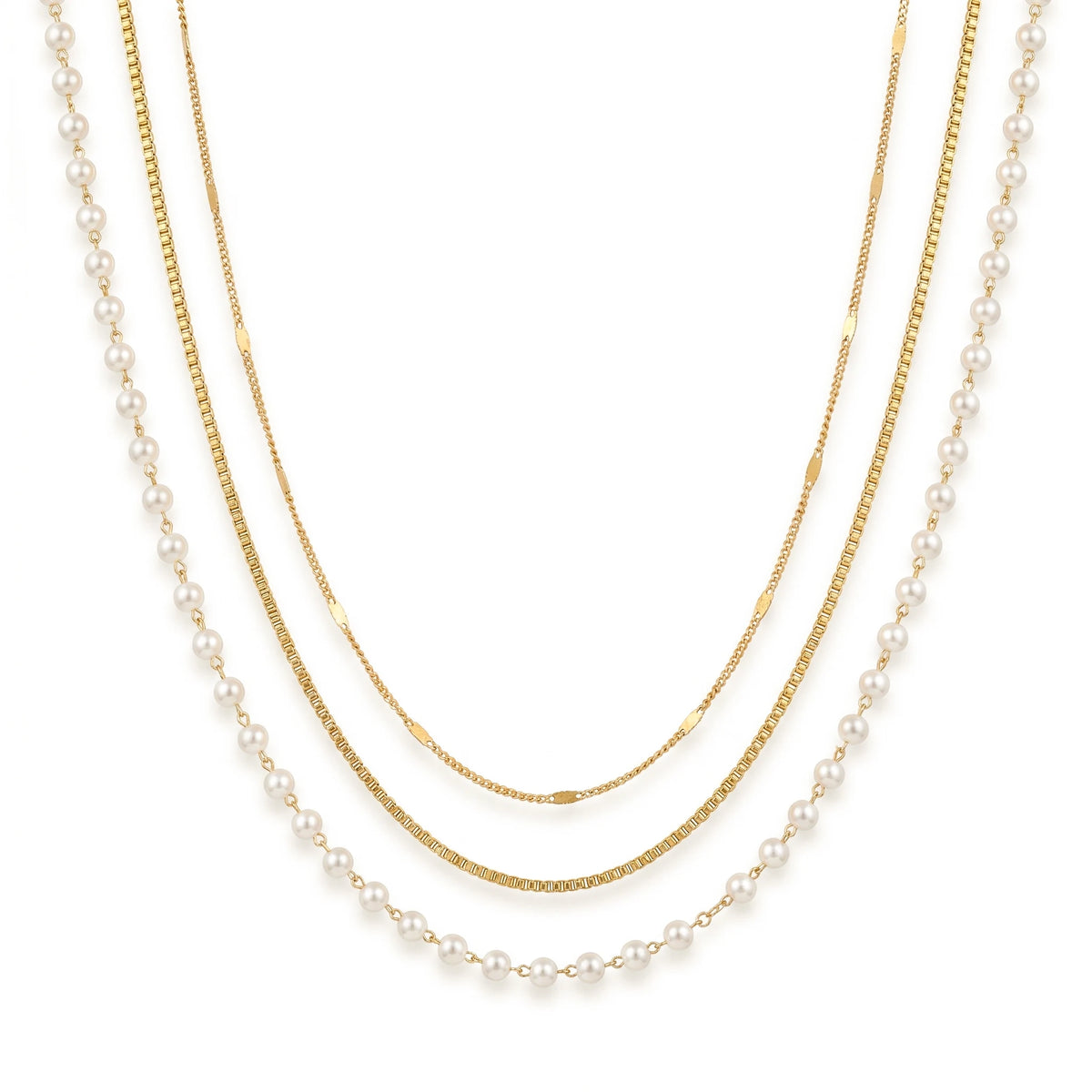 QIAOREN 11623 Tarnish Free 18K Gold Stainless Steel 3 Layered Waist Chain Pearl Beaded Body Chain for Women