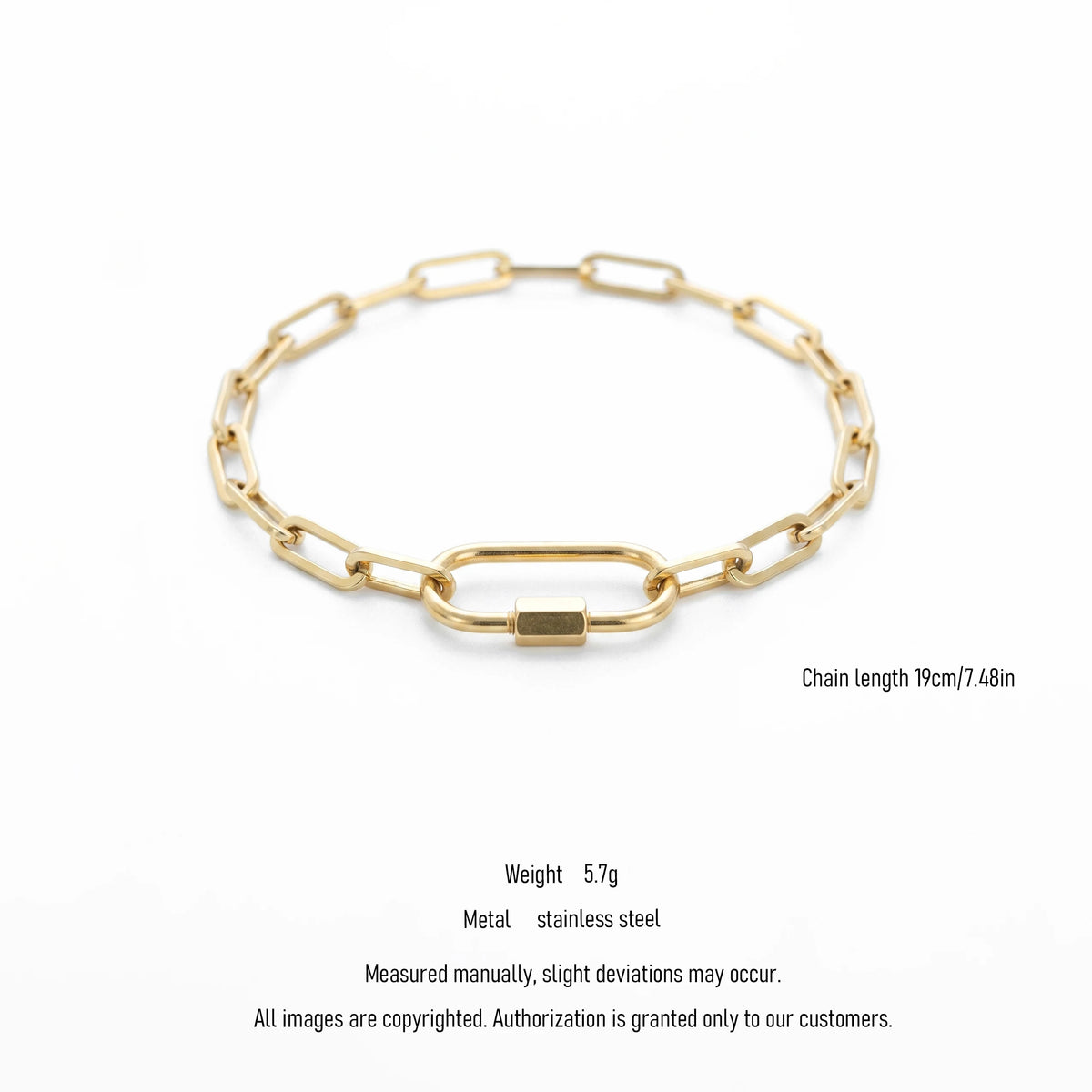 QIAOREN 11049 Minimalist Gold Paperclip Bracelet Stainless Steel Waterproof Chain Bracelet for Women Luxury Style
