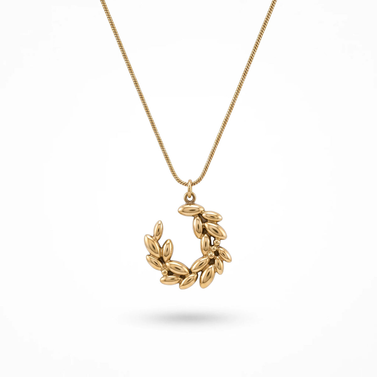 QIAOREN 13954 Stainless Steel Laurel Wreath Pendant Necklace Gold Olive Branch Minimalist Waterproof Jewelry for Women