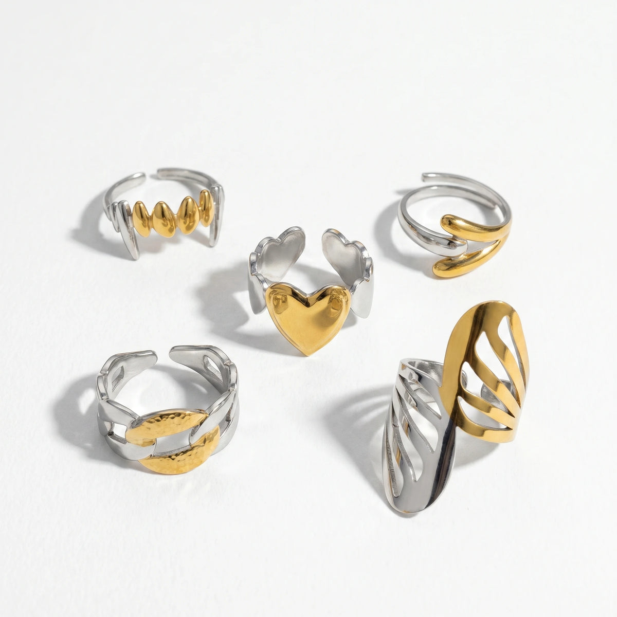 QIAOREN 13016-20 Gold Silver Plated Adjustable Open Stack Ring Set for Women Minimalist Geometric Statement Rings