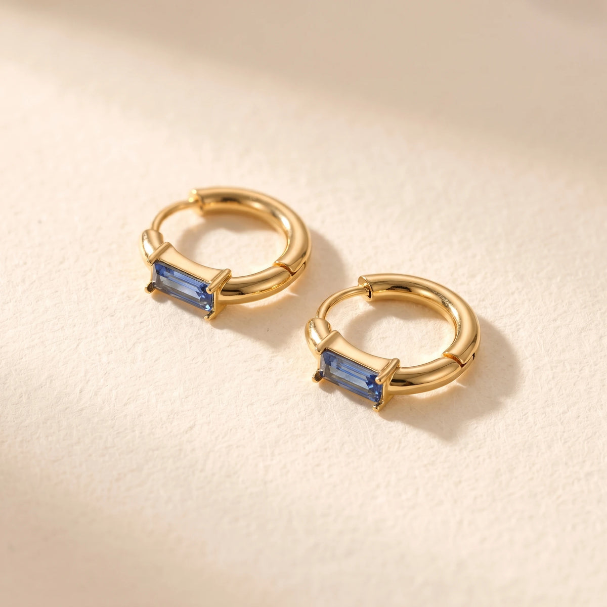 QIAOREN 12173-77 Classic Rectangular Colorful CZ Hoop Earrings Gold Plated Stainless Steel  Fashion Jewelry for Western Girls