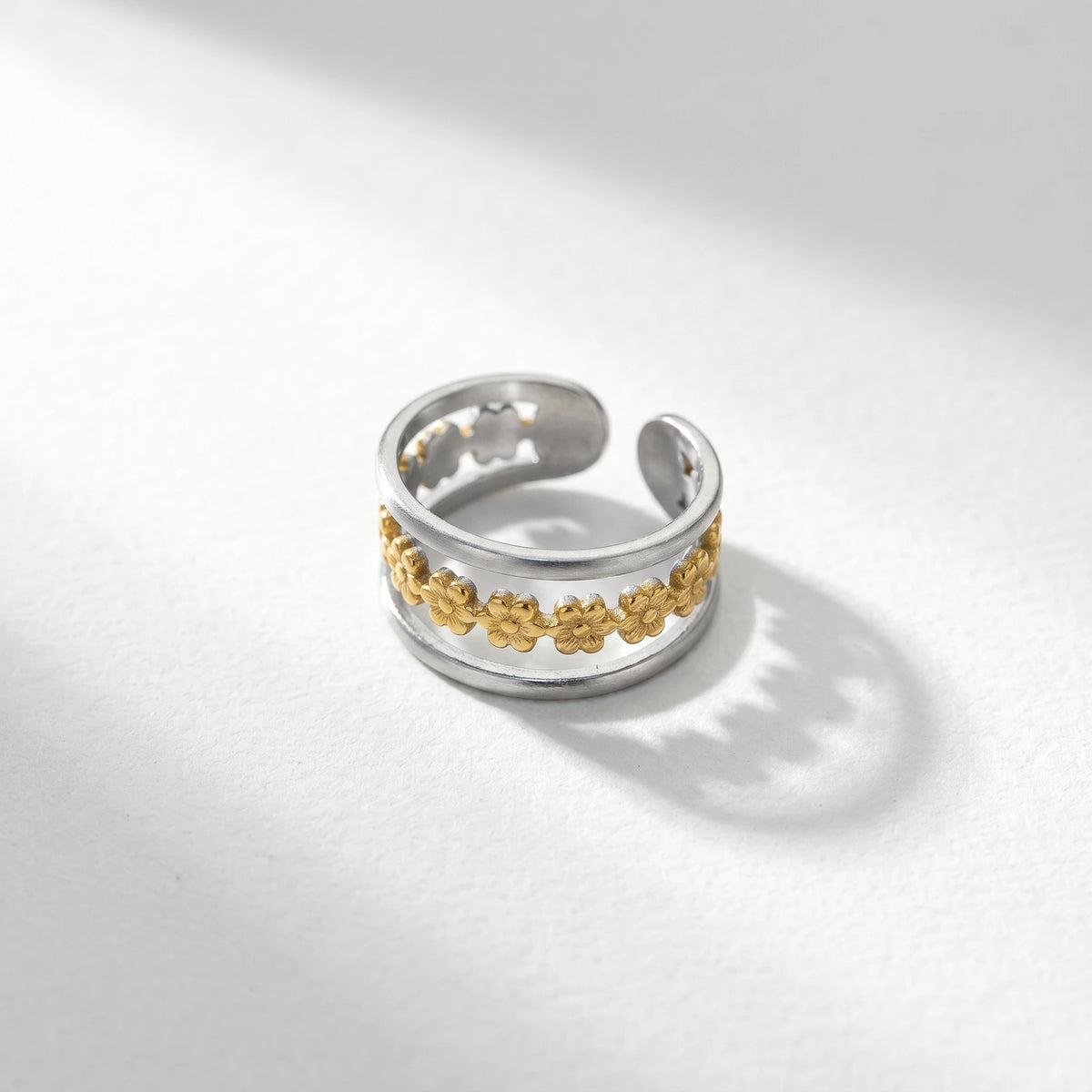 QIAOREN 13002-05 Gold Silver Plated Adjustable Open Stack Ring Set for Women Minimalist Geometric Statement Rings