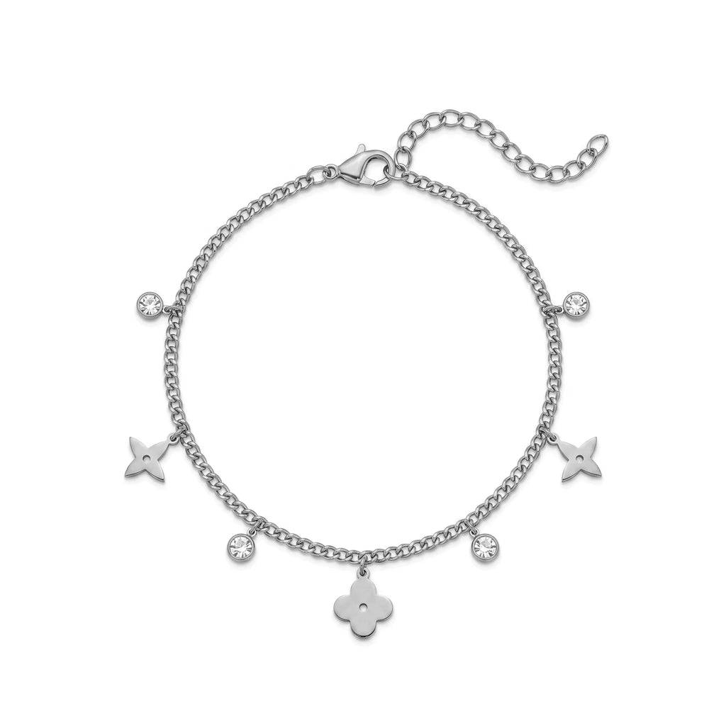 QIAOREN 11729 18K Gold Plated Stainless Steel  Bracelet With Round CZ Crystal Adjustable Chain Jewelry  for US European Ladies