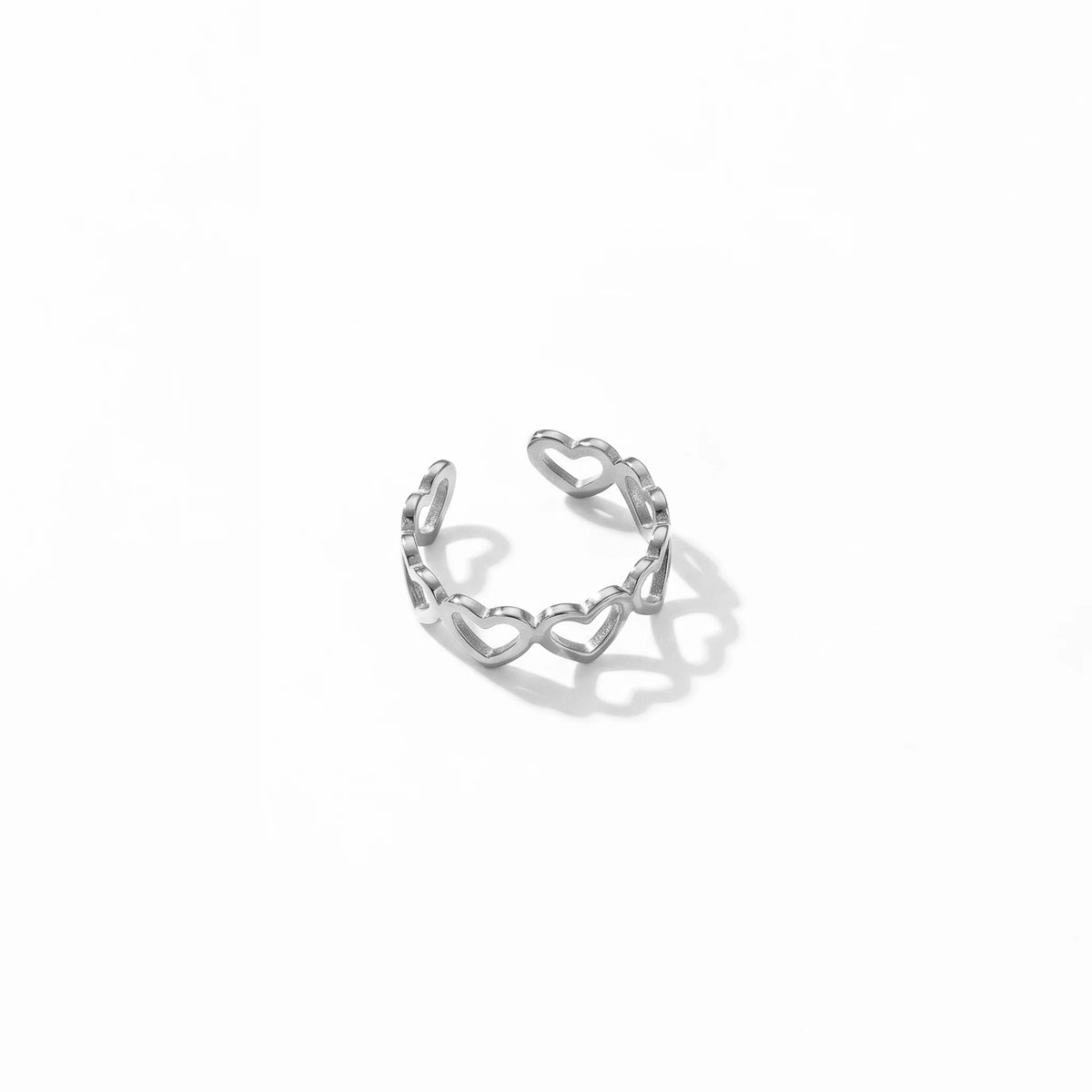 QIAOREN 10713 Stainless Steel Gold Adjustable Open Rings Multi Hollow Heart Zircon Stack Finger Jewelry For Women