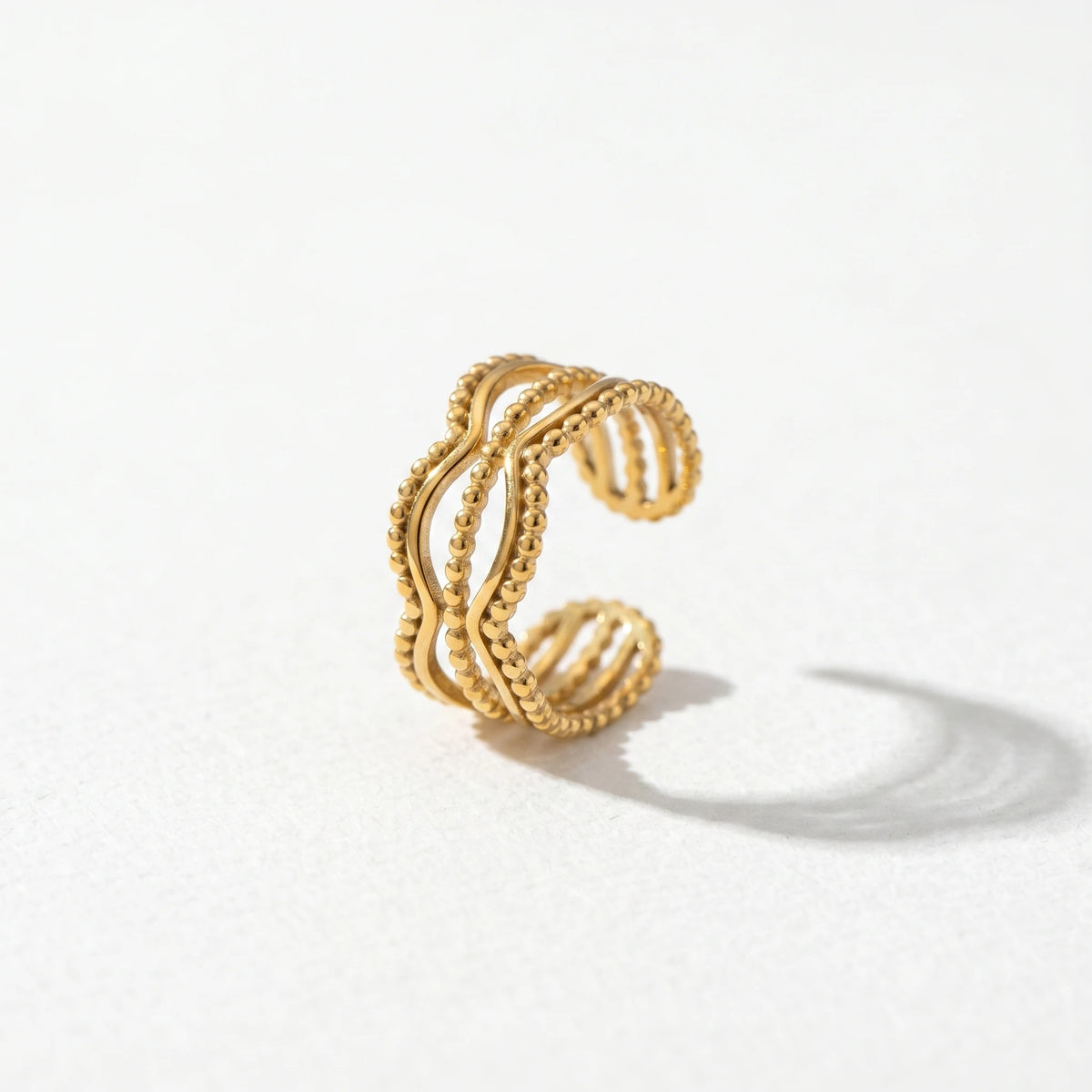 QIAOREN 13076-80 5Pcs 18K Gold Plated Stainless Steel Open Ring Set, Adjustable Stackable Flower & Heart Finger Rings