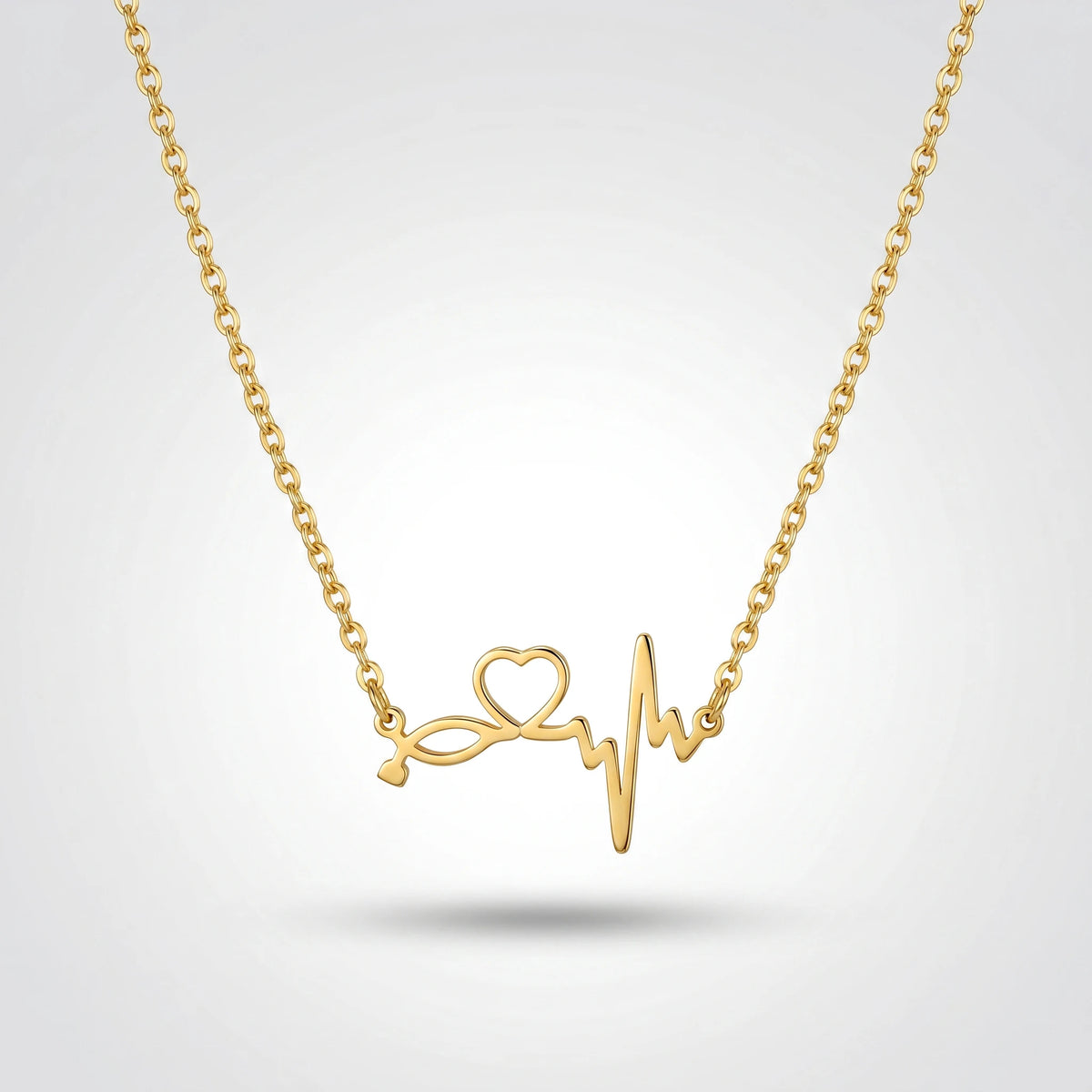 QIAOREN 11814 Waterproof Stethoscope Heartbeat Pendant Necklace 18K Gold Stainless Steel All-Day Wear Medical Themed Jewelry