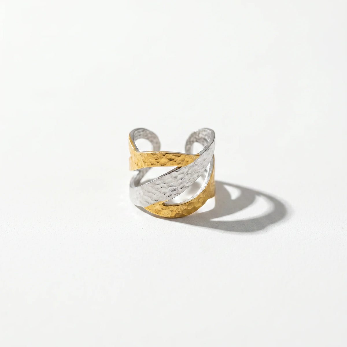 QIAOREN 12938-42 18K Gold Plated 316L Stainless Steel Two Tone Snake Star Adjustable Rings Set Tarnish Free Waterproof Jewelry