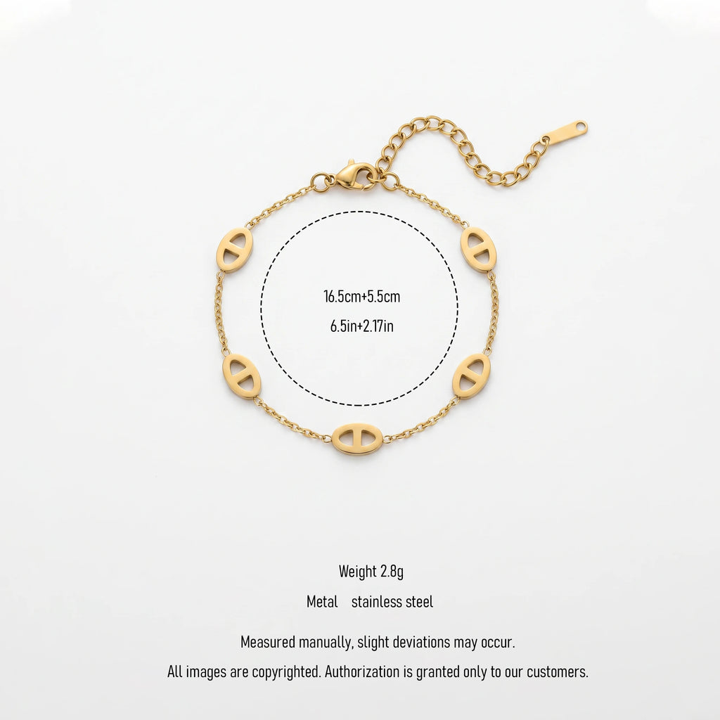 QIAOREN 13282 Gold Plated Stainless Steel Geometric Link Bracelet Minimalist Oval Chain Bracelet Adjustable Jewelry for Women