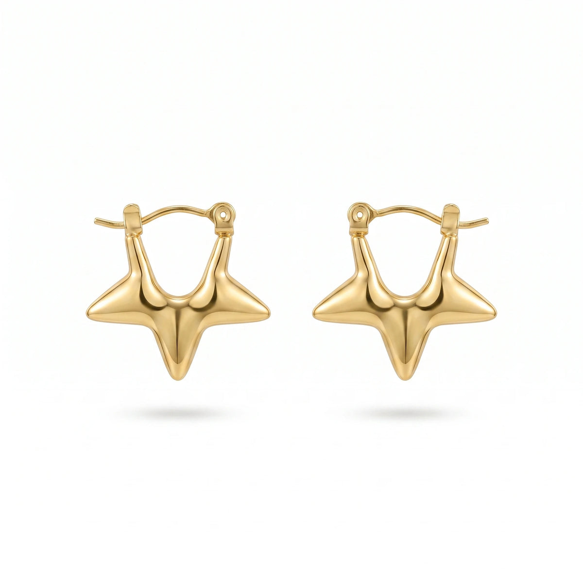 QIAOREN 13259 18K Gold PVD Plated Stainless Steel Hollow Four Pointed Star  Earrings Smooth Polished Star