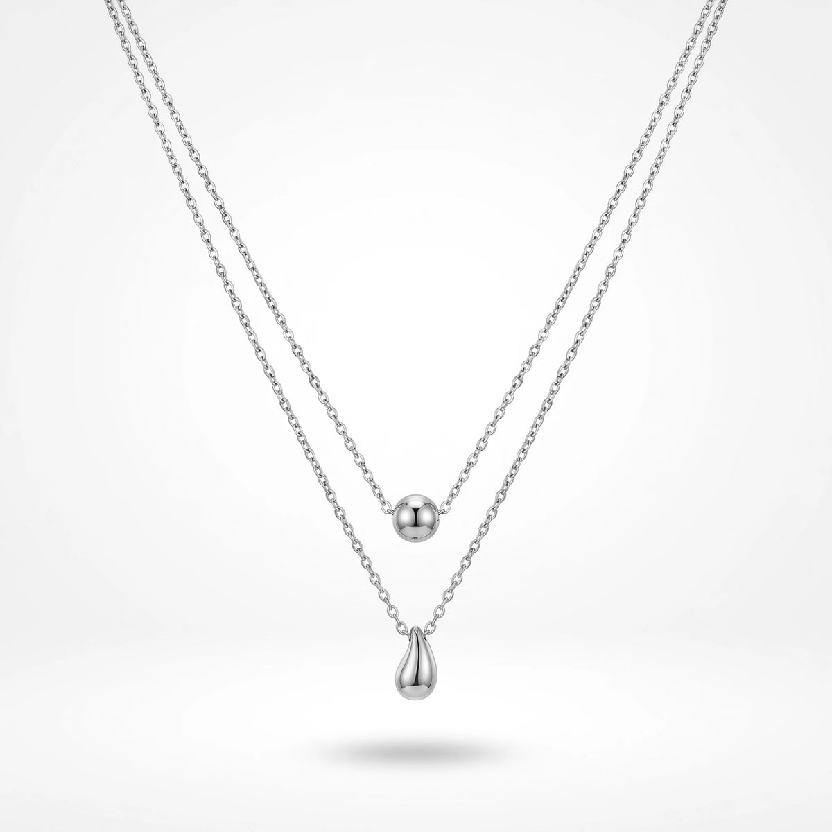 QIAOREN 10582 Water Drop Bead Double Layer Necklace 18K Gold Plated Stainless Steel Waterproof Tarnish Free Trendy Jewelry