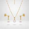 QIAOREN 11077 Contemporary Pearl Jewelry Set Stainless Steel Gold Pendant Necklace Elegant Gift for Women