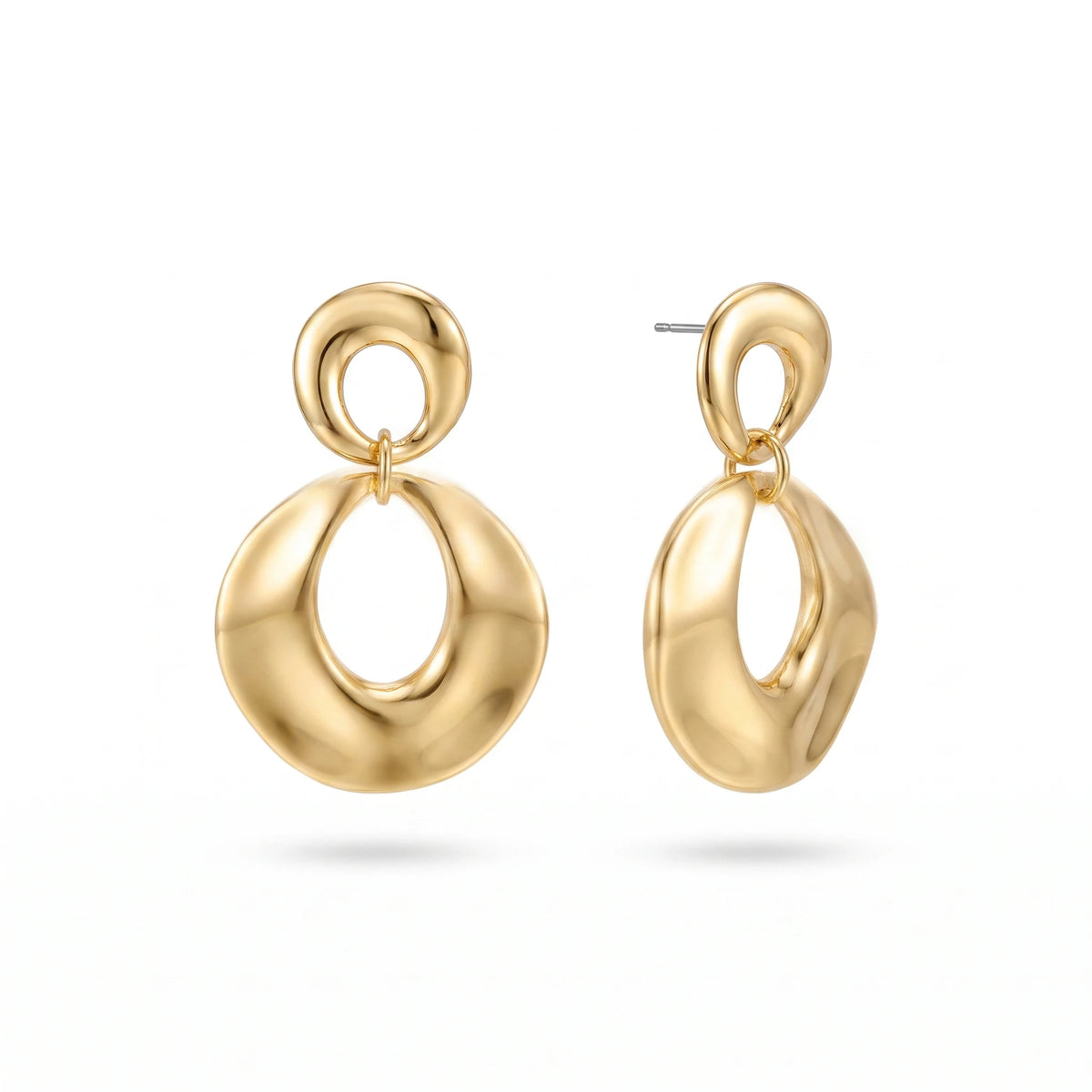 QIAOREN 14545 Two Link Organic Oval Drop Stud Earrings,Thick Tube Interlinked Dangle Earrings, Hypoallergenic Statement Jewelry