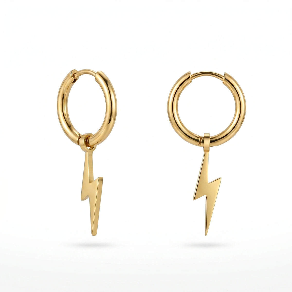 QIAOREN 11202 Waterproof Gold Lightning Hoop Earrings Stainless Steel Modern Street Style Fashion Jewelry for Women