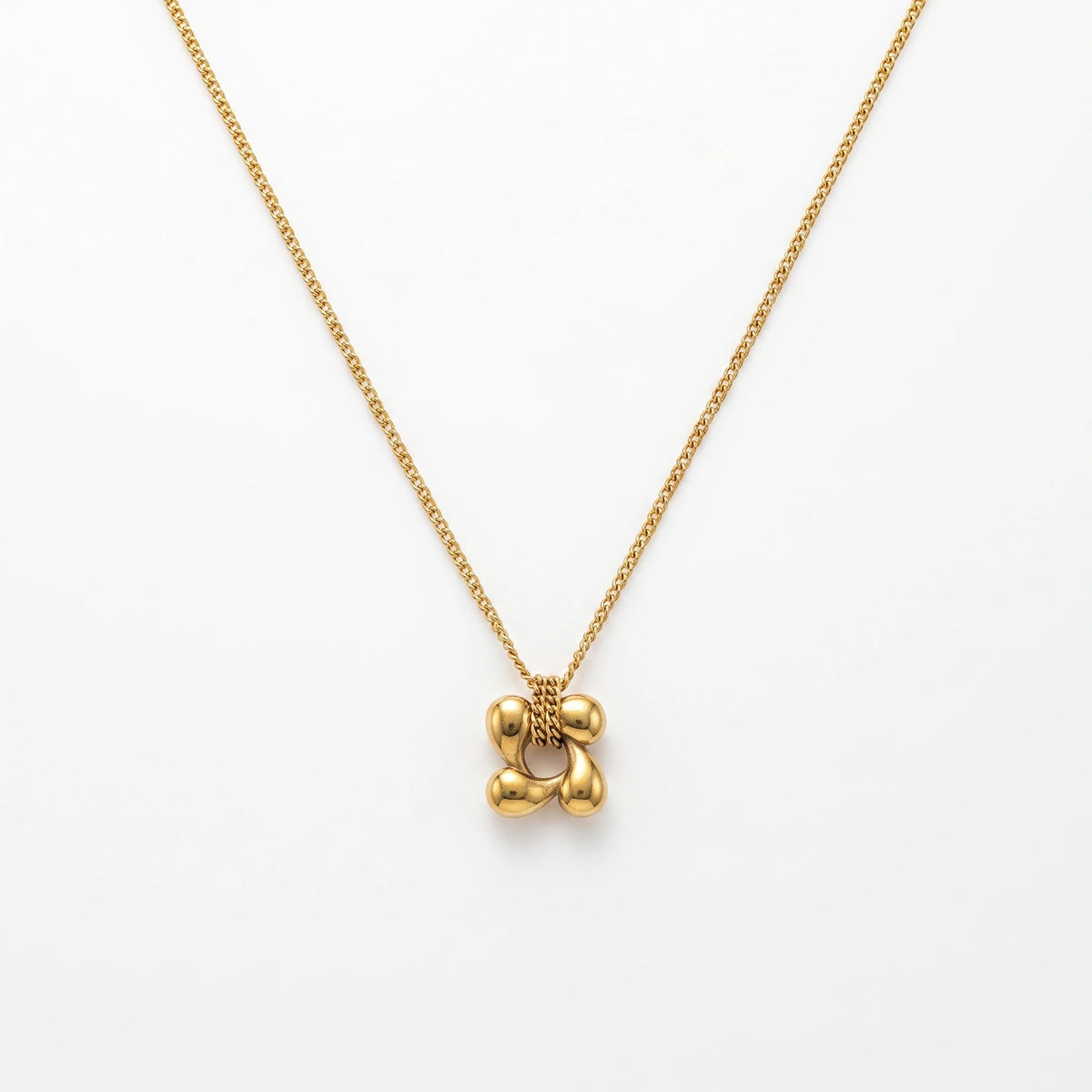 QIAOREN 13952 Stainless Steel Abstract Flower Pendant Necklace Gold Minimalist Waterproof Geometric Jewelry for Women