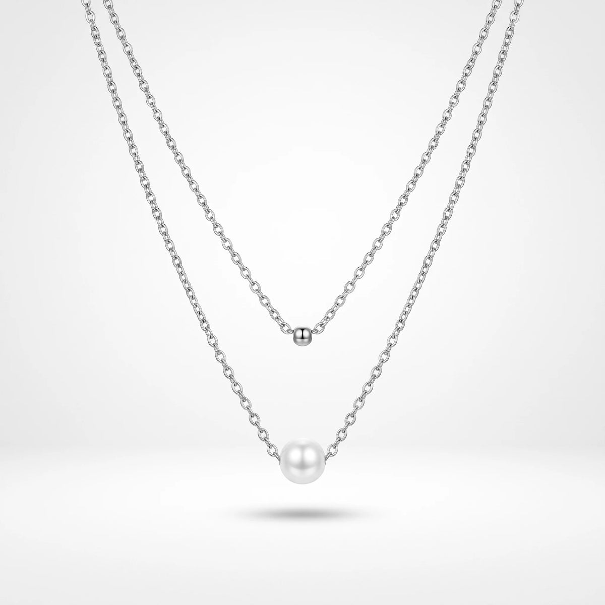 QIAOREN 11237 18K Gold Plated Layered Pearl and Gold Ball Pendant Necklace Stainless Steel Tarnish Free Waterproof Jewelry