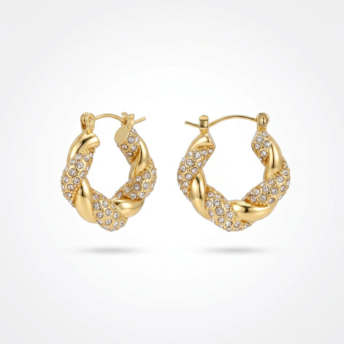QIAOREN 12518 Waterproof Tarnish Free Black Gemstone Twisted Hoops 18K Gold Stainless Steel Bold Spiral Earrings Women