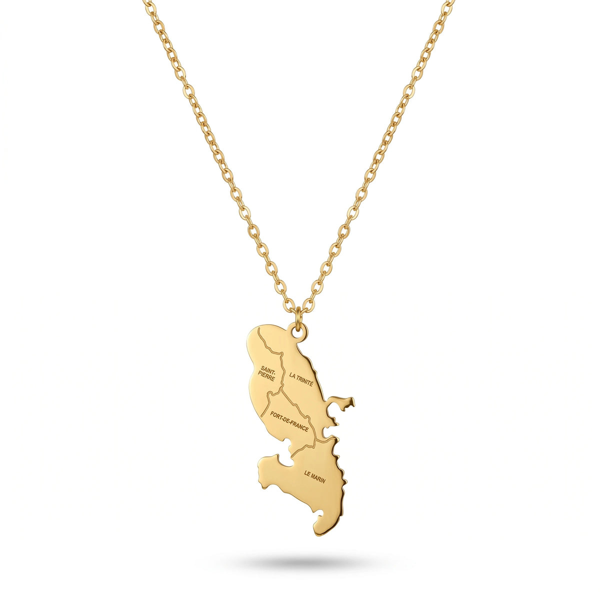 QIAOREN 12043 Travel Gift Stainless Steel Engraved Martinique Island  Pendant Necklace Slim Chain for European Souvenir Present